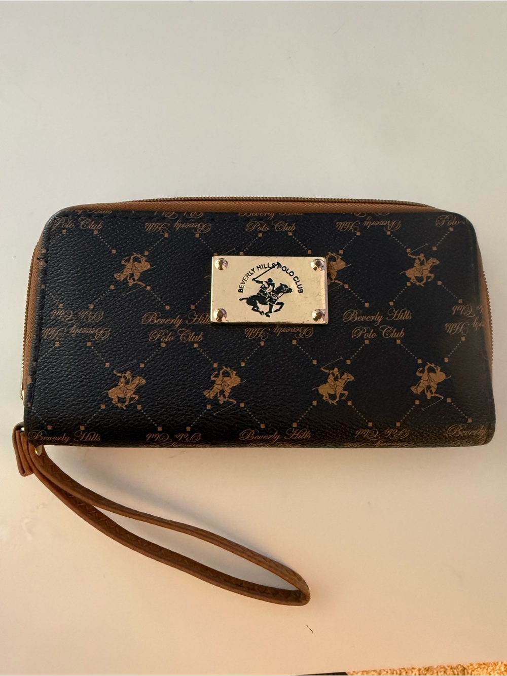 Beverly Hills Polo Club Black & Brown Logo Zip Wristlet
